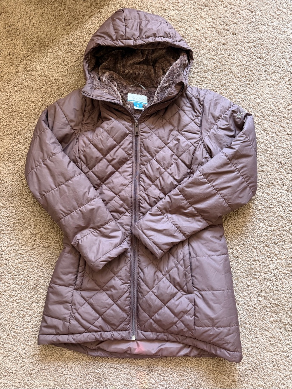 Columbia Women’s Quilted Hooded Puffer Coat in Mauve Taupe